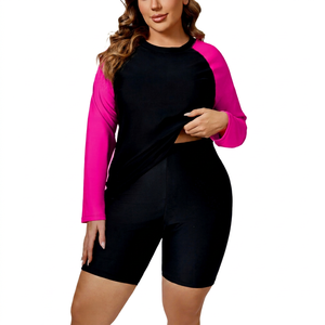 Wholesale Plus Size Suit 2 Piece Zipper Sports <b>Swimsuit</b> Rash Guard Surf Fitness Swimwear <b>Long</b> <b>Sleeve</b> <b>Swimsuits</b> Bra Zip Up Swim - Product Image 1