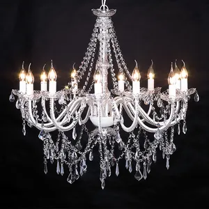 Hot Sale Candle Acrylic Lighting Crystal Chandelier 12 Arms White White Frame with Acrylic/ Crystal Decoration NS-120125W 1-year