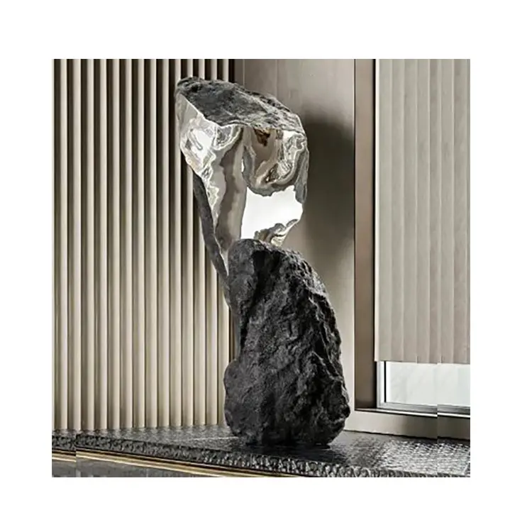 Đá tự nhiên tùy chỉnh bức tượng điêu khắc đá cẩm thạch nghệ thuật trừu tượng đá cẩm thạch và gỗ tự nhiên hỗn hợp tác phẩm điêu khắc cho văn phòng khách sạn trang sức