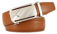 Ceinture JANYO personnalisée pour homme en cuir véritable, boucle automatique à cliquet argentée brossée géométrique, sangle cousue pour costumes professionnels et usage quotidien
