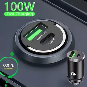 Mini cargador de coche con anillo de tracción PD QC de 100W, adaptador de carga rápida USB C para iPhone, Xiaomi, Samsung, Huawei - Product Image 1