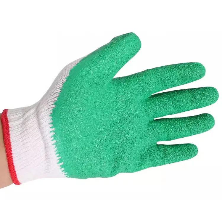 Guantes de trabajo de seguridad con forro de algodón blanco recubierto de espuma de látex de calibre 10 de la mejor calidad, guantes sumergidos de goma con palma de látex antiarrugas