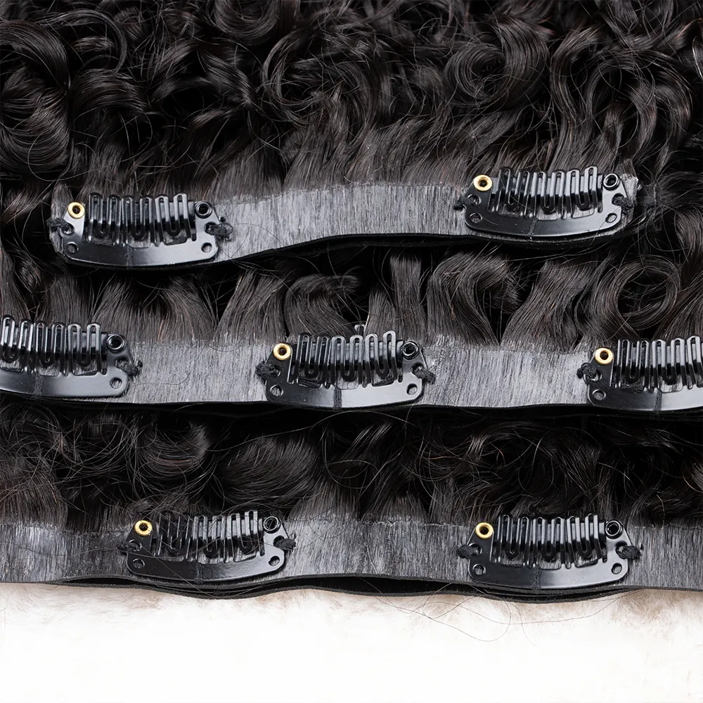 Double Drown Rusia Remy 100 rambut manusia mulus Pu klip dalam ekstensi rambut klip dalam rambut