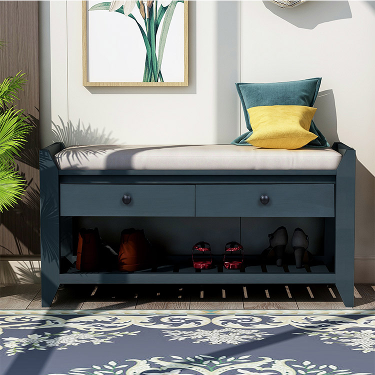 Shoe Rack with Cushioned Seat and Drawers, Multipurpose Entryway Storage Bench