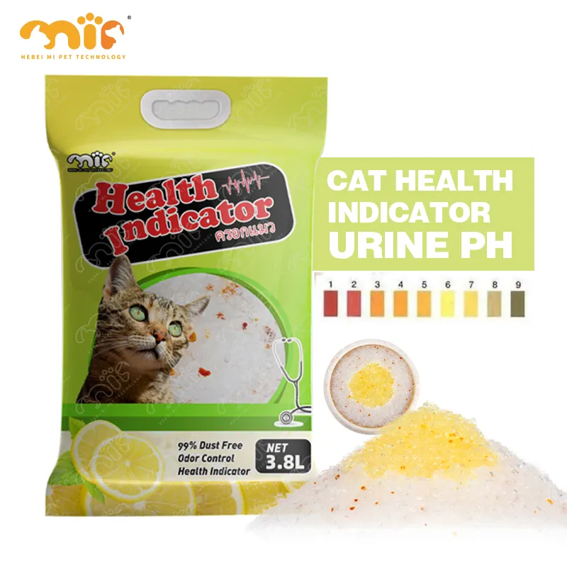 OEM Catlitter Factory Kitty Indicador de PH Control de olores Gel de sílice de cristal altamente absorbente Arena para gatos a granel