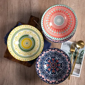 China best selling product Bohemia ceramic bowl gift set Colorful printed Under glazed porcelain bowl set ceramic noodle bowl