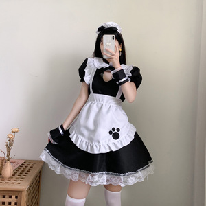 Cat-themed Maid Outfit Black And White Polyester Anime Costume For Role Playing Summer 2023 - Product Image 1