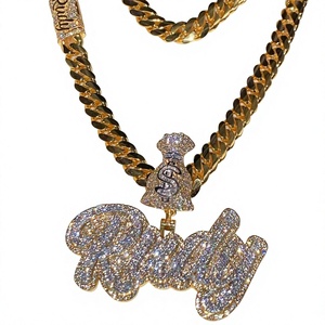 Collier pendentif lettre riche plaqué or en alliage de zinc avec zircon serti griffe, bijoux hip-hop unisexe, cadeau - Product Image 1