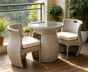USA DELIVERY Modern Outdoor Rattan Patio <b>Bistro</b> Set 1 <b>Table</b> & 2 Cushioned Chairs | Restaurant Chairs in Stock / Ready to Ship - Product Image 1