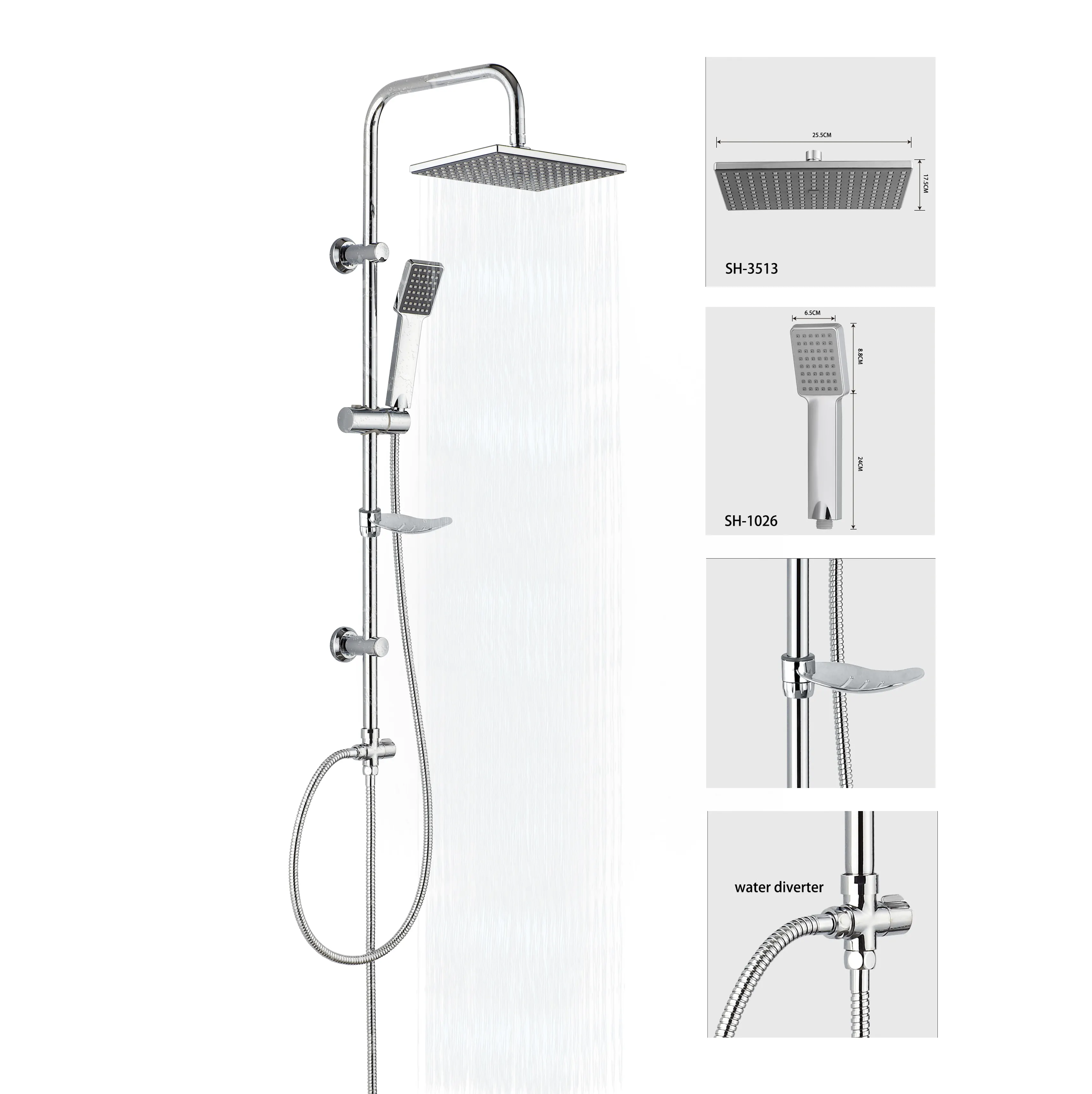 Cromo de alta calidad de baño columna de ducha Bar con DIY cabezal de ducha de lluvia y ducha de mano
