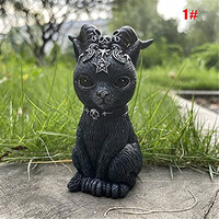 Figurine de chat noir d'Halloween Statue de sorcellerie en résine nain de pelouse décor de jardin extérieur Statue d'horreur vintage artisanat
