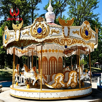 Manège LED Carrousel pour Parc d'Attractions, Design Luxe Blanc et Or, pour Fêtes Foraines et Carnavals