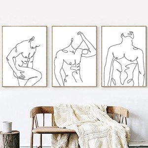 Peintures d'art mural Silhouette de <span class=keywords><strong>corps</strong></span> d'<span class=keywords><strong>homme</strong></span> Dessin au trait minimaliste Figure masculine Décoration d'art mural - Product Image 3