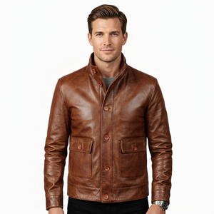 Blouson de moto en cuir PU marron coupe-vent imperméable avec fermeture éclair style streetwear hiver personnalisé ODM - Product Image 1