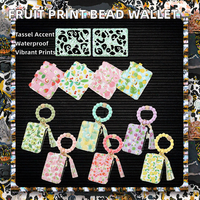 Gelang Manik Silikon Pendek Motif Buah Stroberi Lemon Kulit PU Rumbai Tahan Air Penutup Ritsleting Kartu Kredit ID Poliester