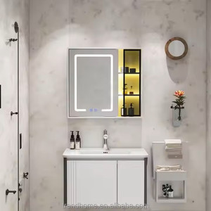 Bắc Âu sang trọng nội thất phòng tắm không thấm nước lưu trữ thiết kế trượt thông minh Gương tủ bồn rửa phòng tắm nổi Vanity Set - Product Image 4