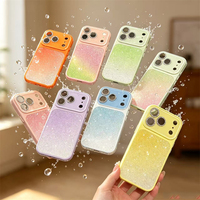 Coque de téléphone à cadre caméra dégradé scintillant pour iPhone 18 Pro Max 17 16 15, couleur bonbon, protection intégrale de l'objectif