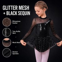Robe de patinage artistique à manches longues en maille pour filles, justaucorps scintillant à sequins avec jupe, tenue de danse de ballet, costume de scène
