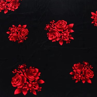 Tissu en micro-velours noir turc 100 % polyester tissé uni avec imprimé floral rouge, personnalisé en usine, pour robes et vêtements