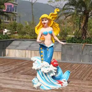 راتنج مخصص حكاية خرافية فن النحت حورية البحر الأميرة لتزيين الحديقة المربعة تذكار من الألياف الزجاجية - Product Image 4