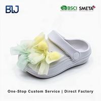Zuecos de Plataforma EVA Antideslizantes para Niñas, Personalizados OEM, con Decoración de Lazo, Pompones de Tul, Blancos, para Fiesta de Princesas