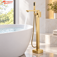 Robinet de baignoire autoportant pour bébé, mitigeur de sol doré en laiton avec douchette à main