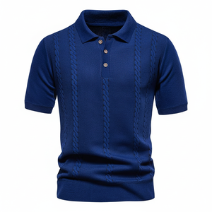 Camiseta de manga corta de Color sólido Retro para hombre, camiseta de polo informal a la moda, Camiseta de punto bordada transpirable - Product Image 1