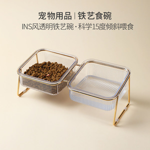 Bols pour chat en fer forgé anti-renversement, double, à rebord incliné, avec support pour le cou, surélevés pour nourriture et eau, pour animaux de compagnie - Product Image 5
