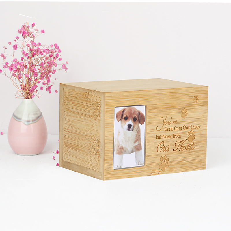 2021 Amazon Wholesale New Design Photo Frame Decorative Square Bamboo Wooden Box Pet Caskets & Urns Bio Cremation Pet Ashes