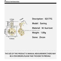 1000S Anting-Anting Perhiasan Lucu Bentuk Emas Batu Zirkon Bunga Solid Desain Logo Pesanan Khusus 2 Buah 9K