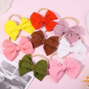 Custom Color Logo Baby Girls Nylon Bows Hairbands High Elastic Bowknot Newborn Accessories Headwear