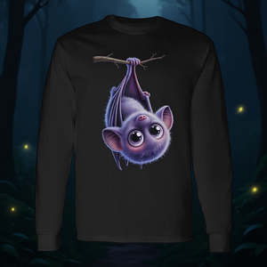 T-shirt à manches longues avec motif de chauve-souris mignonne à tête en bas et grands yeux, style Kawaii - Product Image 3