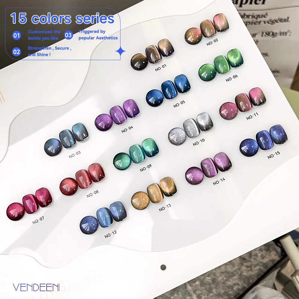 Vendeeni 15 colors magnetic gel nail polish set non toxic cat eye gel polish professional nail art uv gel nail polish hema free