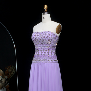 Abito da sera Sharon Said SS539 <span class=keywords><strong>lilla</strong></span> senza spalline con corpetto decorato di perline e gonna fluida, abito da fidanzamento Dubai per donna, per feste di matrimonio - Product Image 5