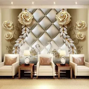 ヨーロッパのパターン3D花翡翠彫刻背景壁紙装飾カスタム写真粘着壁画壁紙