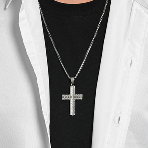 <b>Cross</b> Stainless Steel Necklace Unisex Sweater <b>Chain</b> Gift Jewelry - Product Image 3