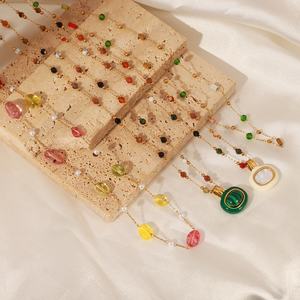 Basit niş tasarım paslanmaz çelik zincir inci renkli doğal taş kolye kolye kadınlar için takı - Product Image 3