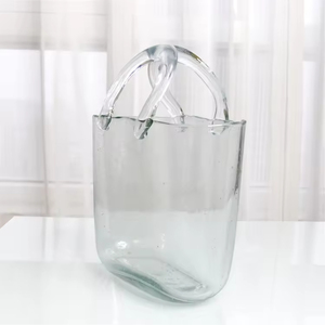 Vases de table modernes et contemporains en forme de sac à main, vase transparent en verre fait main avec bulles d'air, décoration - Product Image 3