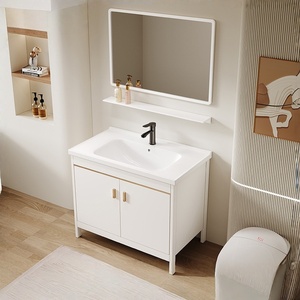 Meuble de salle de bain suspendu intelligent avec lavabo intégré en céramique, sur pied - Product Image 1