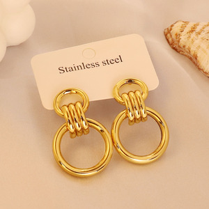 Aros de Acero Inoxidable Chapados en Oro al por Mayor MW, Pendientes de Aro Geométricos con Colgante de Oro de 18K, Joyería Fina para Mujer - Product Image 4