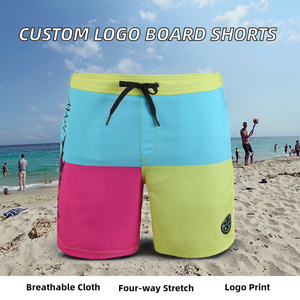 Shorts de bain pour hommes à blocs de couleur, séchage rapide, pour la plage et le surf, avec cordon de serrage à la taille - Product Image 2