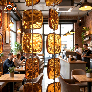 Lampadario Moderno di Lusso con Effetto Ondulato in Vetro Ambrato, Lampada <span class=keywords><strong>a</strong></span> <span class=keywords><strong>Sospensione</strong></span> Creativa per Arredamento Casa, Hotel e Showroom - Product Image 4