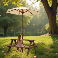 Parasol rectangulaire d'extérieur Table et chaise Ensemble pour enfants Banc de jeu de jardin pour enfants Parapluie de pique-nique en bois
