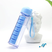 Boîte de rangement de pilule en forme de Capsule 350ML, 7 jours, boîte de conteneur de pilule de bouteille d'eau détachable Portable avec bouteille de boisson