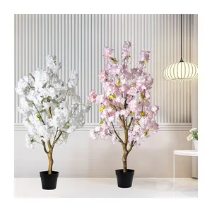 PZ-4-82-1/2新设计高丝粉色和白色花朵盆栽植物人造樱花树家居婚礼装饰