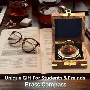 Boussole Nautique en Laiton à Cadran Analogique, Portable avec Anneau de Suspension, pour Randonnée et Navigation en Extérieur, avec Coffret Cadeau en Bois pour Hommes - Product Image 4