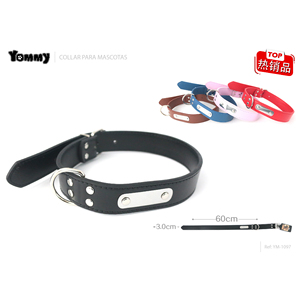 Collare per cani Yommy 60cm in similpelle nera con anello in metallo - Product Image 1