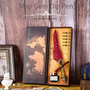 Juego de Plumas de Tinta de Inmersión con Logotipo Personalizado, Diseño Retro de Pluma de Pavo Real Azul, con Caja de Regalo con Gema de Llama, Regalo de Cumpleaños - Product Image 2