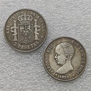 1891 สเปน 2 เปเซต้า - อัลฟอนโซที่ 13 (ภาพเหมือนที่ 1) เหรียญที่ระลึกสไตล์โบราณ ของขวัญ ของตกแต่งบ้าน - Product Image 1