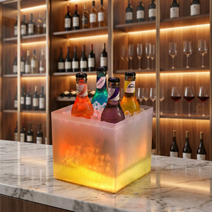 Cubo de hielo LED personalizado para discoteca, profesional, de doble pared, cuadrado, RGB LED, de plástico, para champán, vodka y vino. - Product Image 1